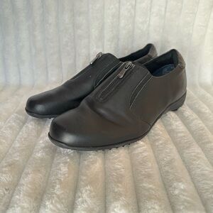 Munro Black Leather Zip Slip On Comfort Shoes Women’s 8W Wide